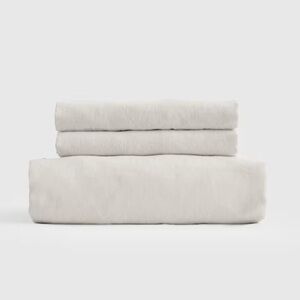 QUINCE European Linen Fitted Sheet Set King Sand 3945